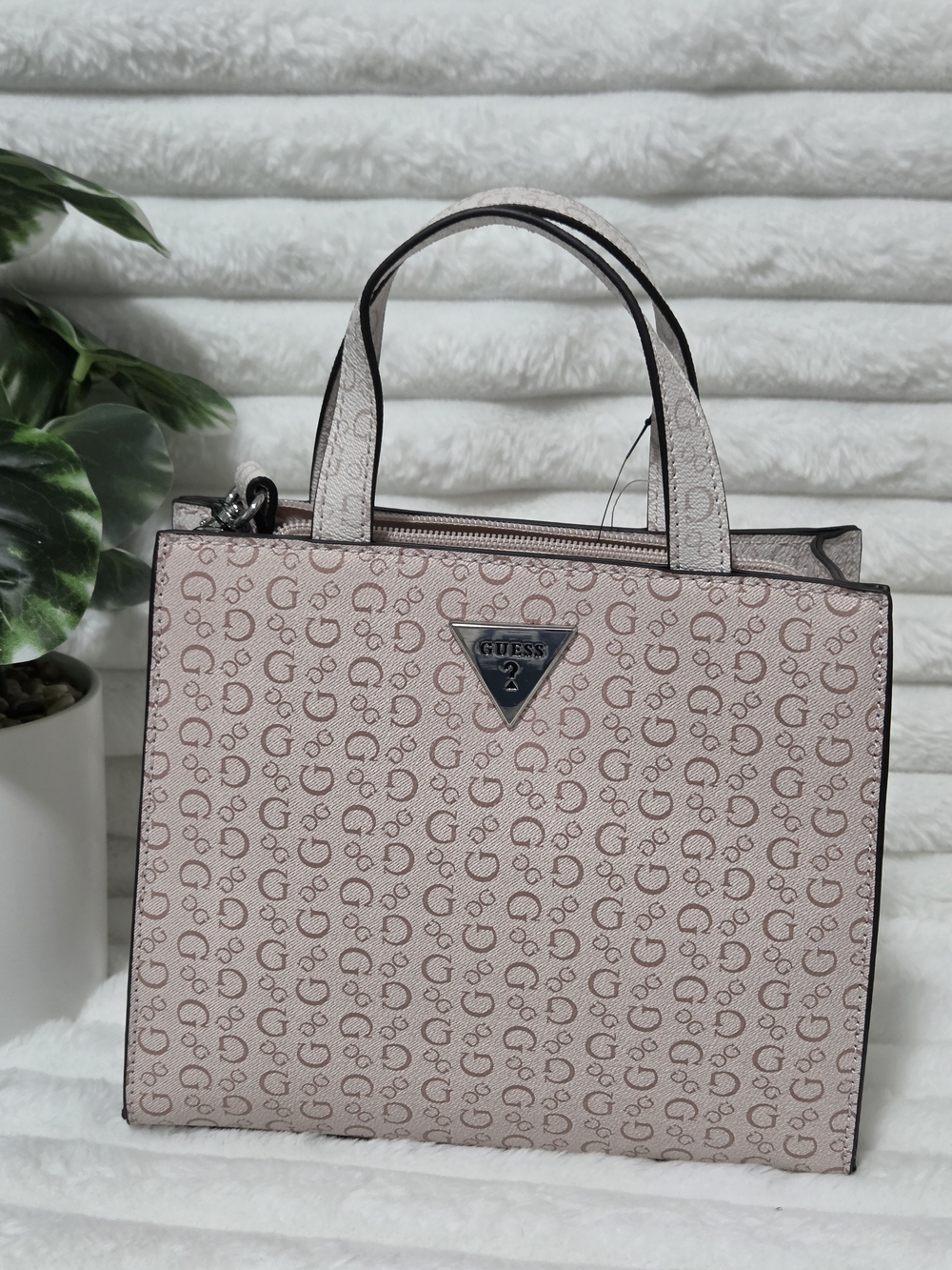 Guess Light Pink Logo-Print Structured Crossbody Bag